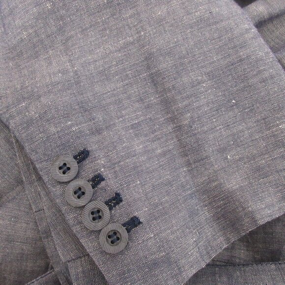 Lane Bryant Women Blazer Jacket 16 Linen Chambray Blue Lined Casual Flap Pockets - Picture 8 of 8
